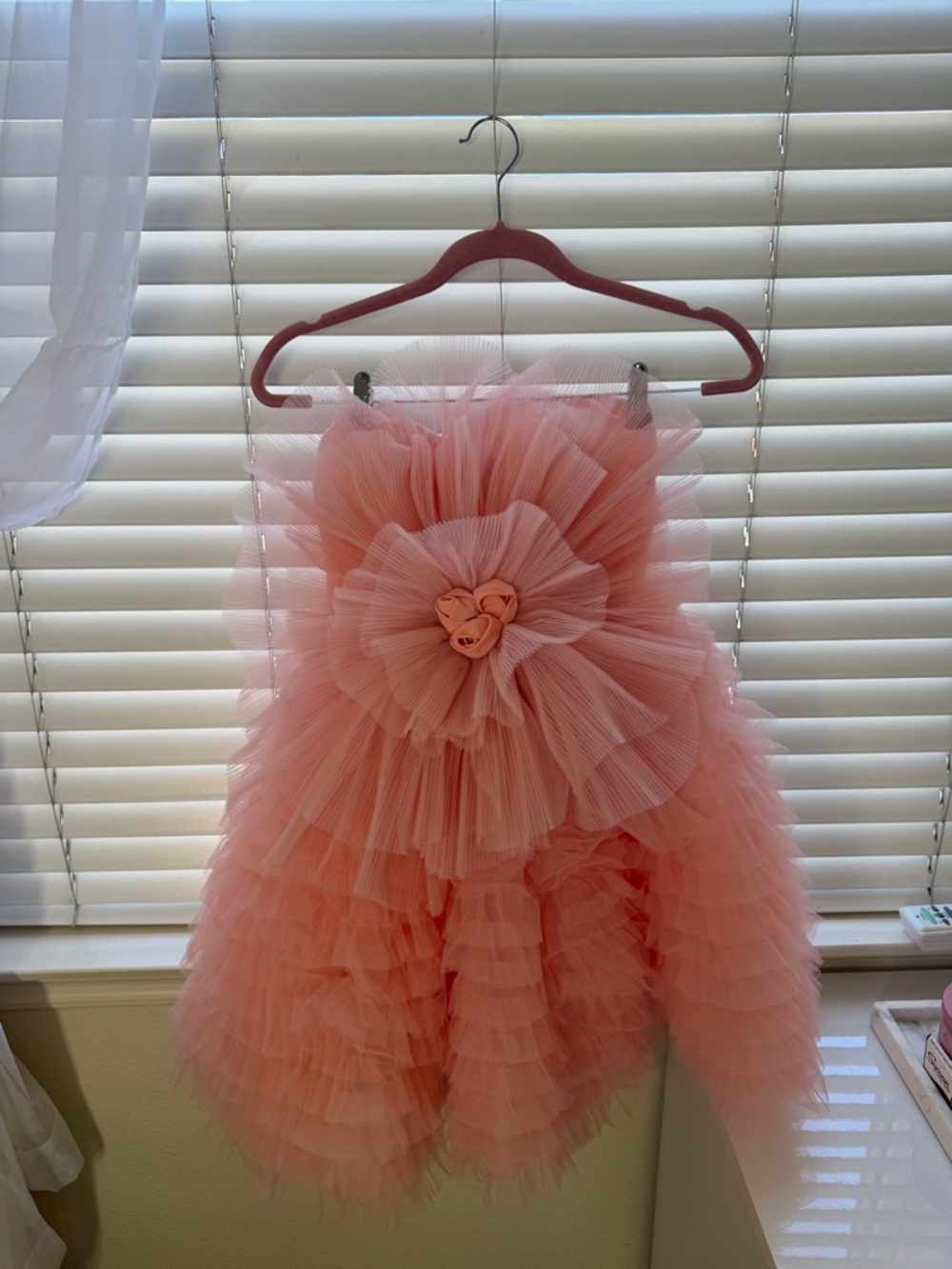 Peach Pink Tulle Flower Party Dress